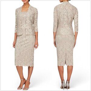 SLNY Champagne Lace Jacket and Dress Set Mother of Bride Wedding NEW NWT 6